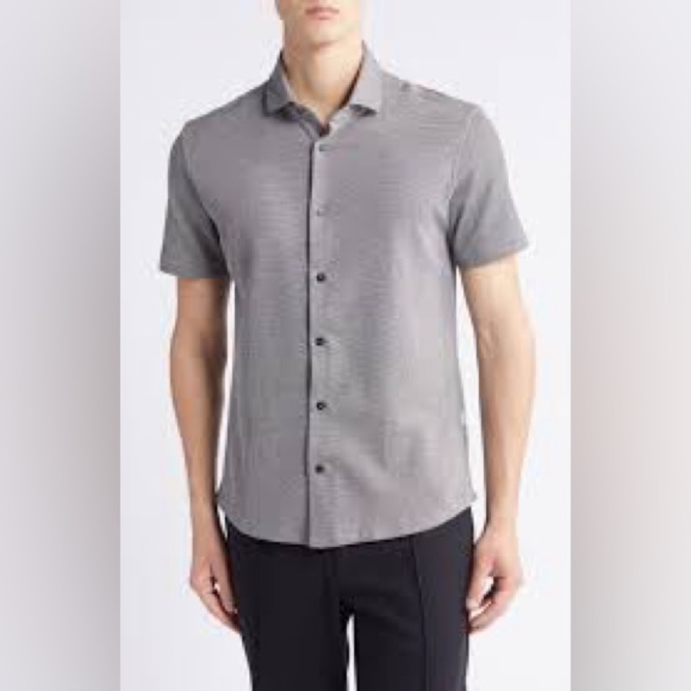 Reiss Mens Charcoal Gray Short Sleeve Button Down Shirt Sz M